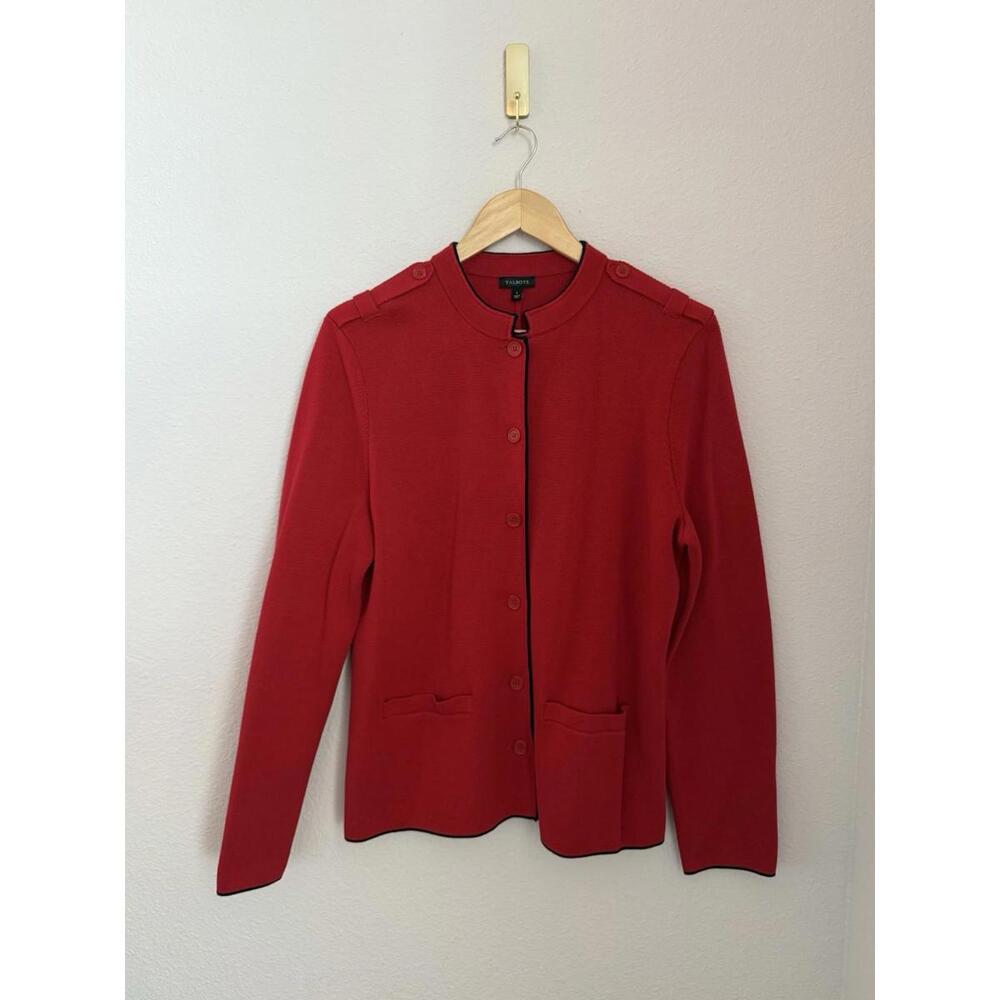 Talbots Women’s Military Inspired Knit Holiday Red Cardi Sweater‎ Sz L